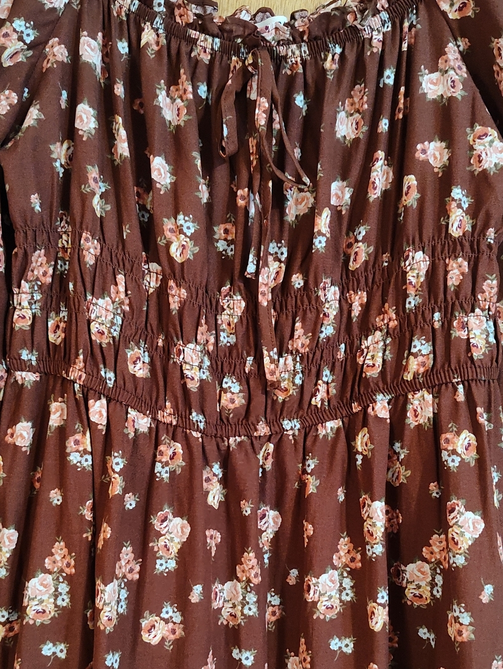 Celebrity Pink Puff Sleeve Babydoll Dress Vintage Bloom Brown Coral Smocked Med - Picture 5 of 15